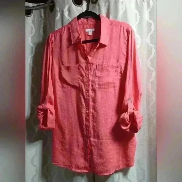 Charter Club 💯 Linen button down  long-sleeved shirt. Ladies size L - Picture 3 of 7